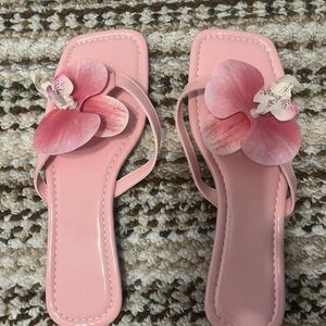 Pink Floral Embellished Slide Sandals